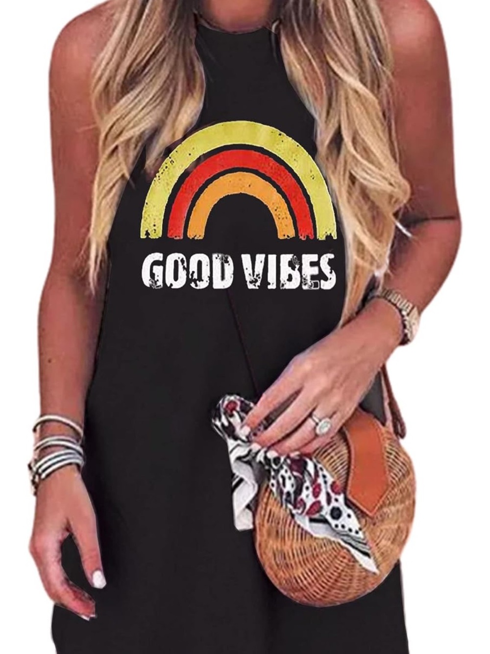 Black 'Good Vibes' dress with Rainbow Design